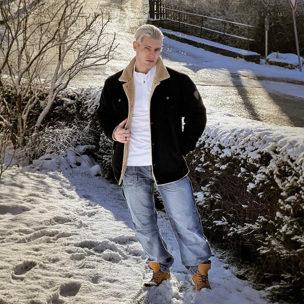 Herren Jeansjacke gefüttert – Trucker-Jacke mit Kontrastkragen