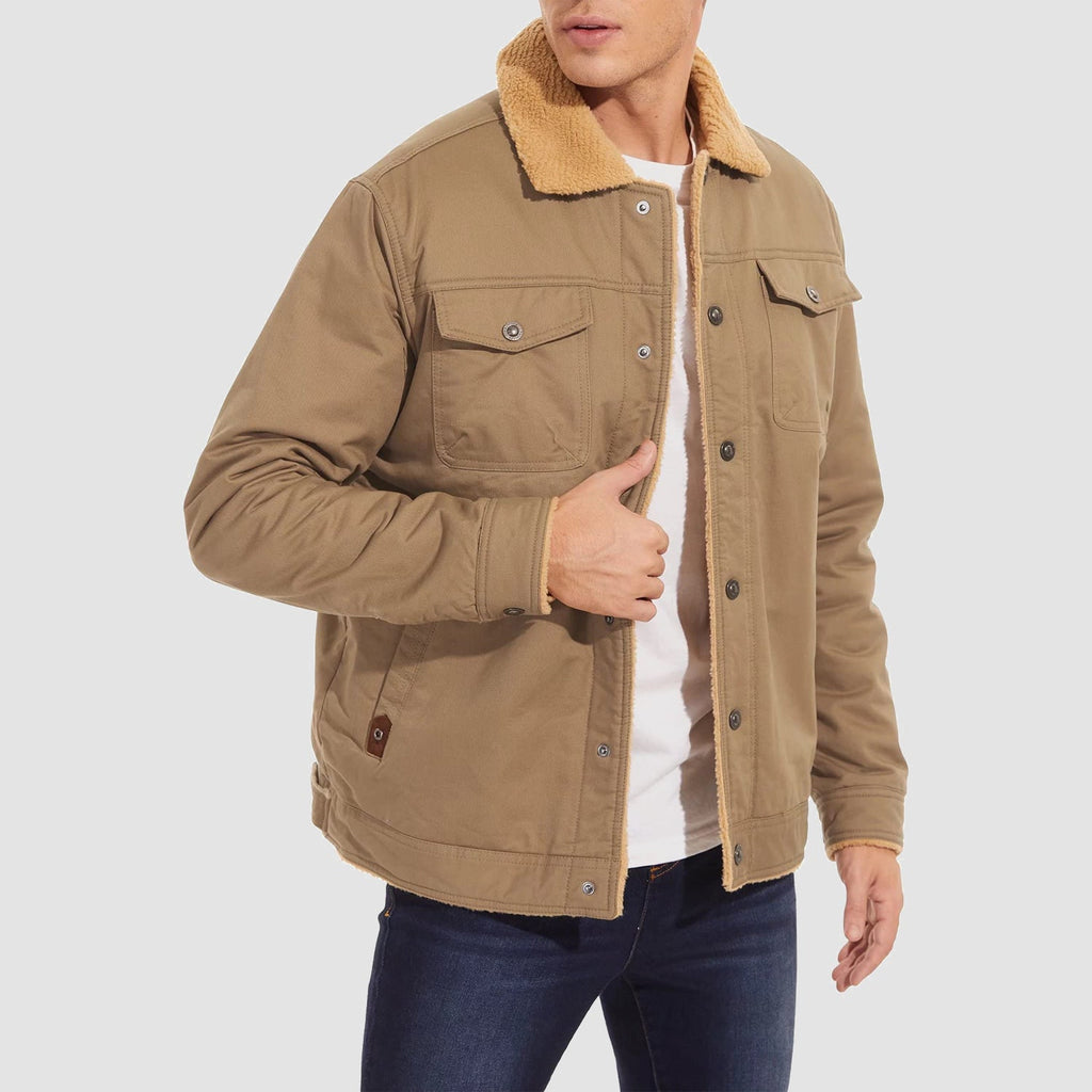 Herren Jeansjacke gefüttert – Trucker-Jacke mit Kontrastkragen