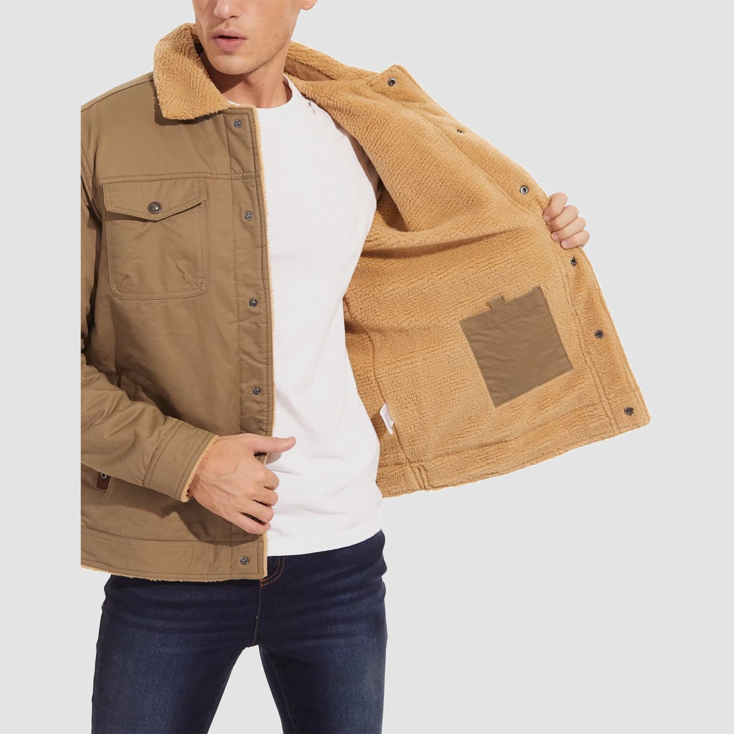 Herren Jeansjacke gefüttert – Trucker-Jacke mit Kontrastkragen