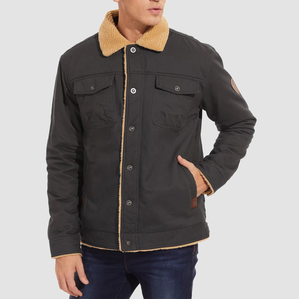 Herren Jeansjacke gefüttert – Trucker-Jacke mit Kontrastkragen