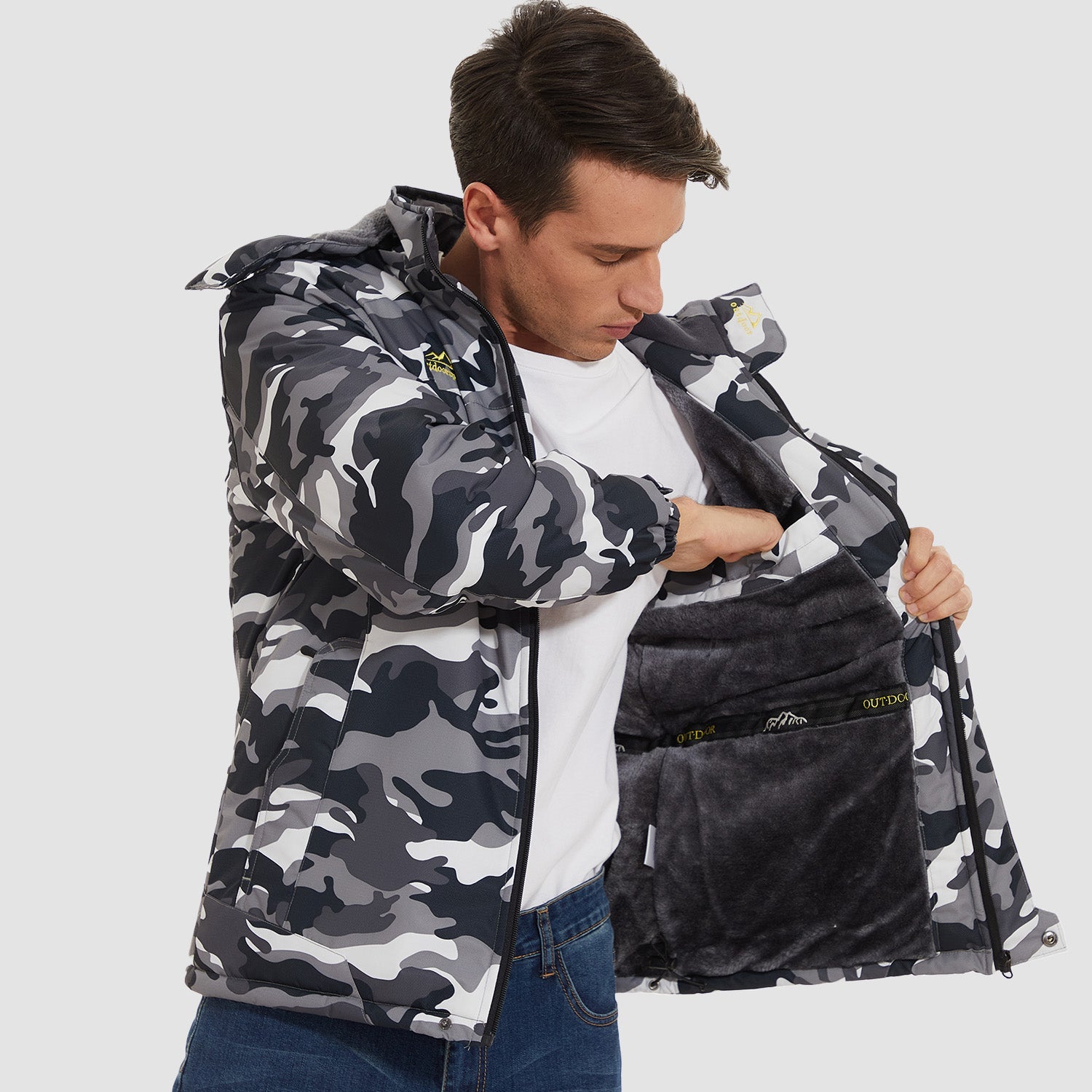 Herren Winterjacke winddicht – Skijacke mit Wärmefutter und Kapuze