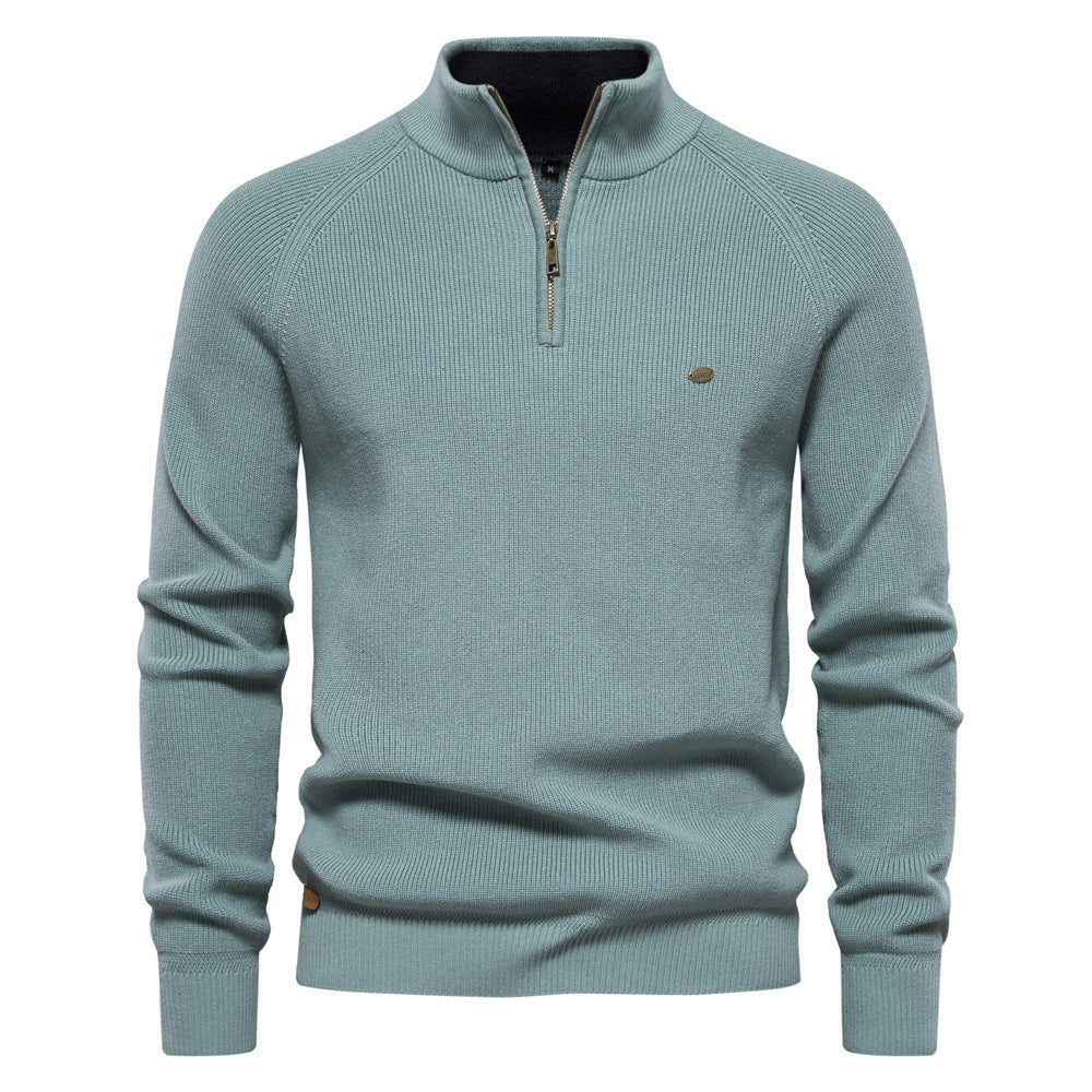 Herren Baumwollpullover mit Half-Zip – Eleganter Stehkragen Pullover