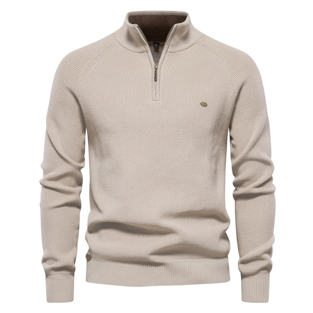 Herren Baumwollpullover mit Half-Zip – Eleganter Stehkragen Pullover