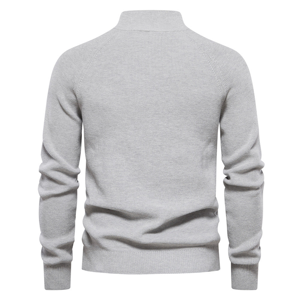 Herren Baumwollpullover mit Half-Zip – Eleganter Stehkragen Pullover