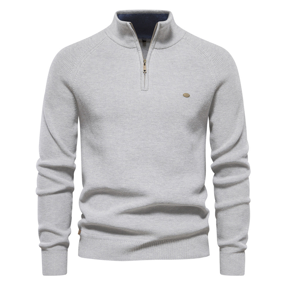 Herren Baumwollpullover mit Half-Zip – Eleganter Stehkragen Pullover