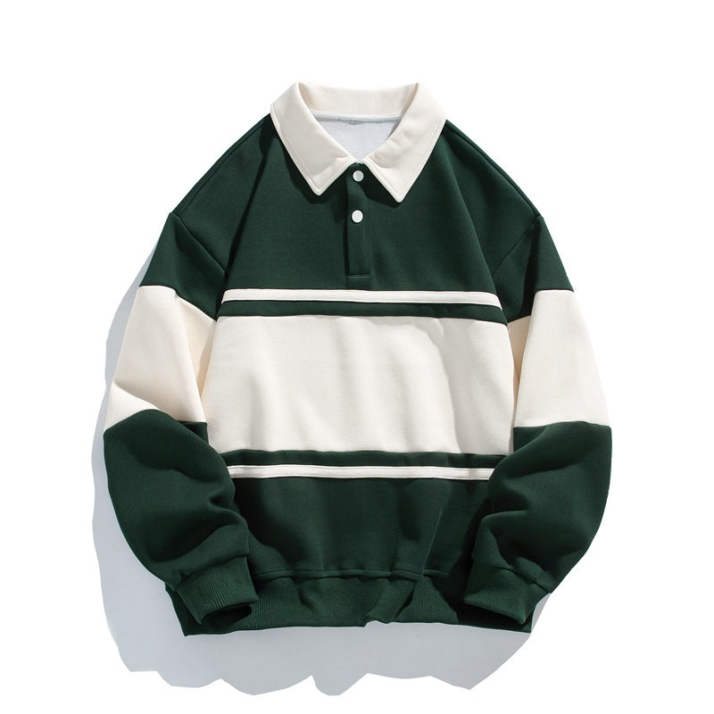 Herren Sweatshirt aus Baumwolle mit Polokragen und Streifen