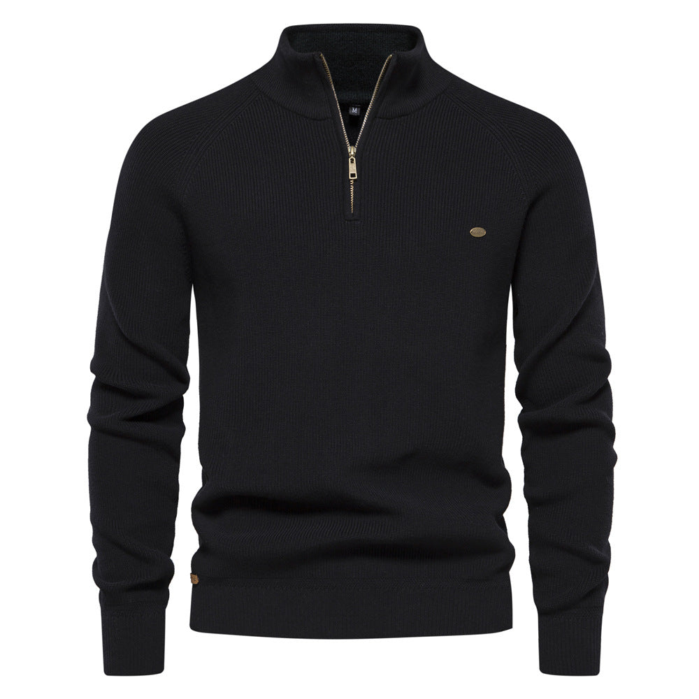 Herren Baumwollpullover mit Half-Zip – Eleganter Stehkragen Pullover