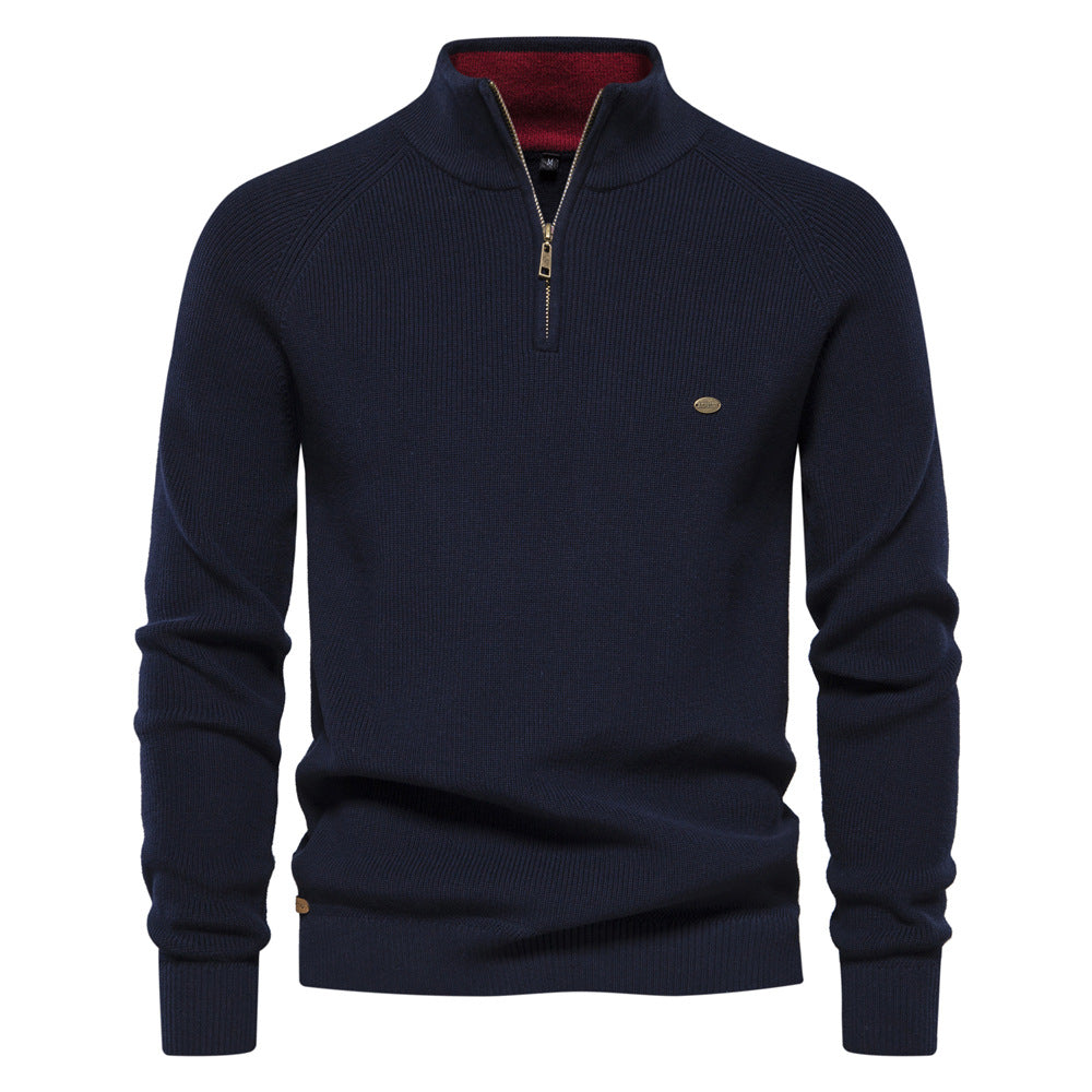 Herren Baumwollpullover mit Half-Zip – Eleganter Stehkragen Pullover