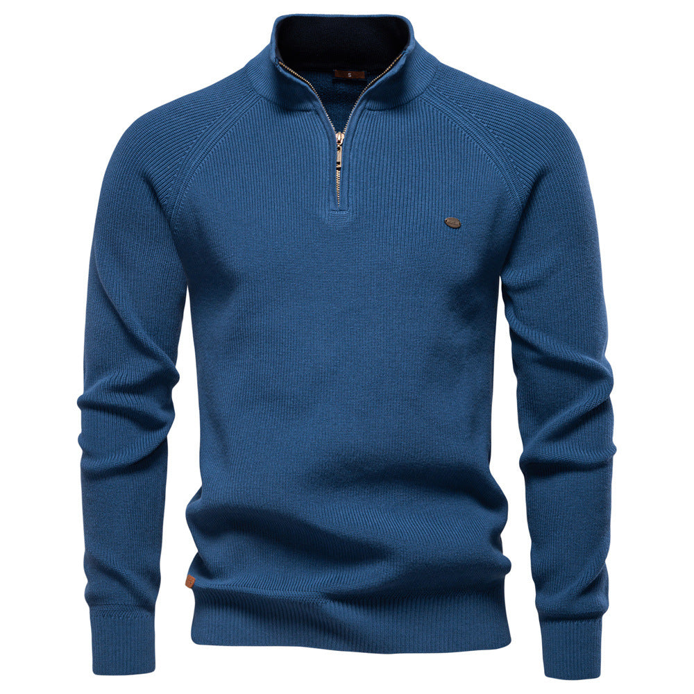 Herren Baumwollpullover mit Half-Zip – Eleganter Stehkragen Pullover