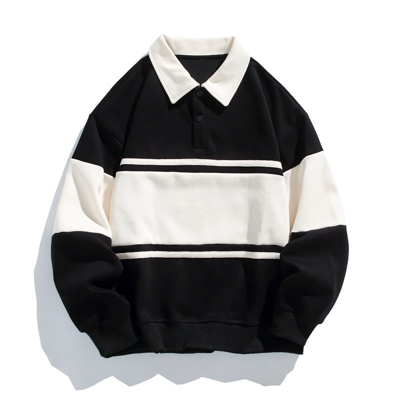 Herren Sweatshirt aus Baumwolle mit Polokragen und Streifen