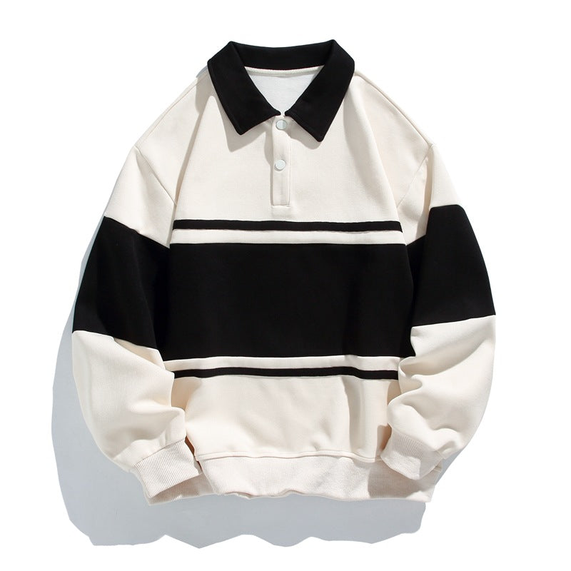 Herren Sweatshirt aus Baumwolle mit Polokragen und Streifen