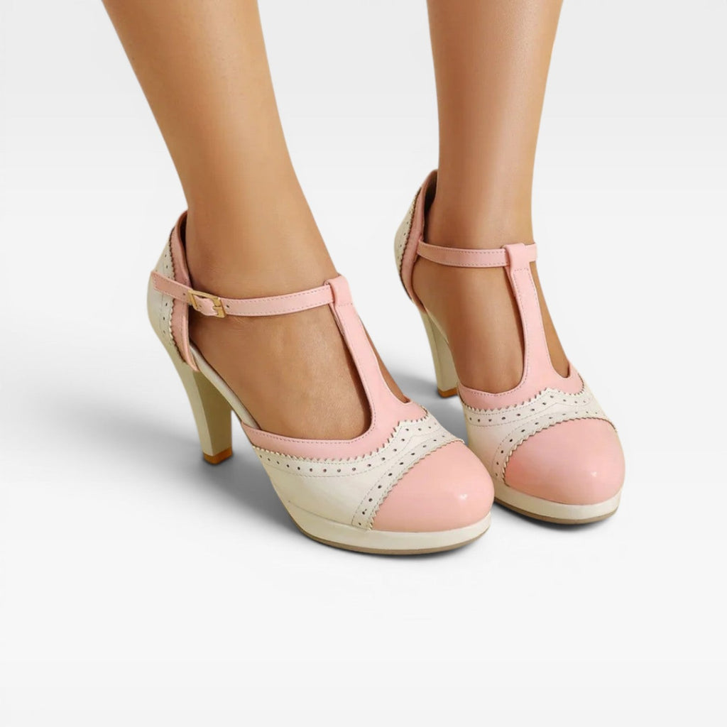 Damen Vintage Mary Jane Pumps – Elegante T-Riemen Zwei-Ton Brogue Absätze für Partys und besondere Anlässe