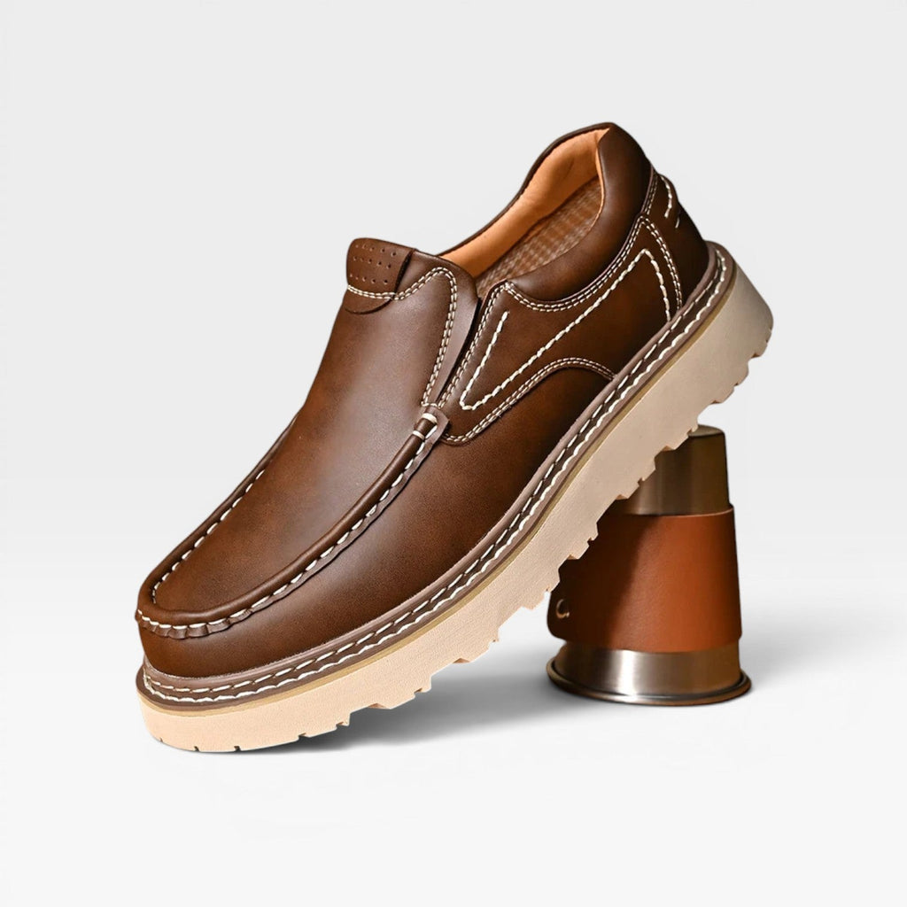 Herren Echtleder Slipper – Handgenähte Freizeit Schuhe mit Großer Sohle