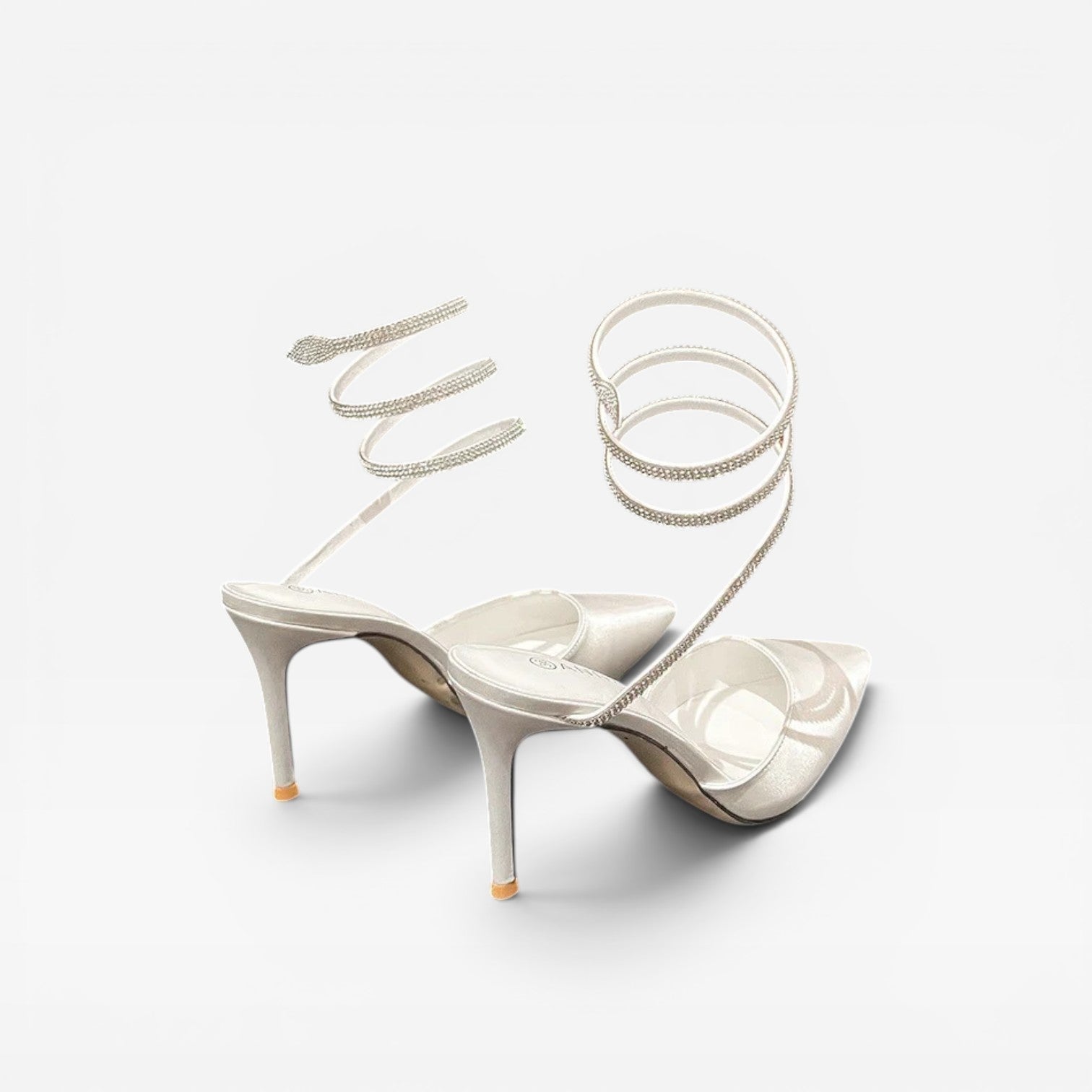 Damen Kristall Knöchel Wickelabsätze – Spitz zulaufende Satin Stiletto Pumps für besondere Anlässe