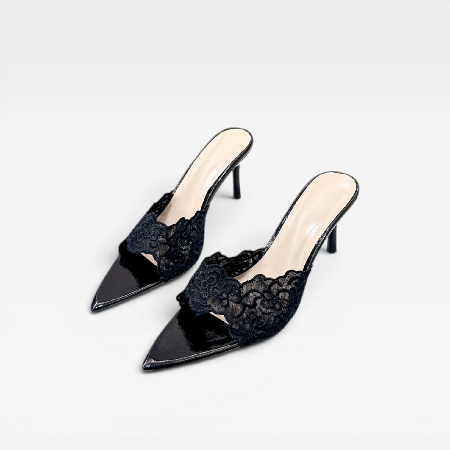 Damen Spitzen-Mule-Absätze – Elegante spitze Stiletto für Tages- und Abendanlässe