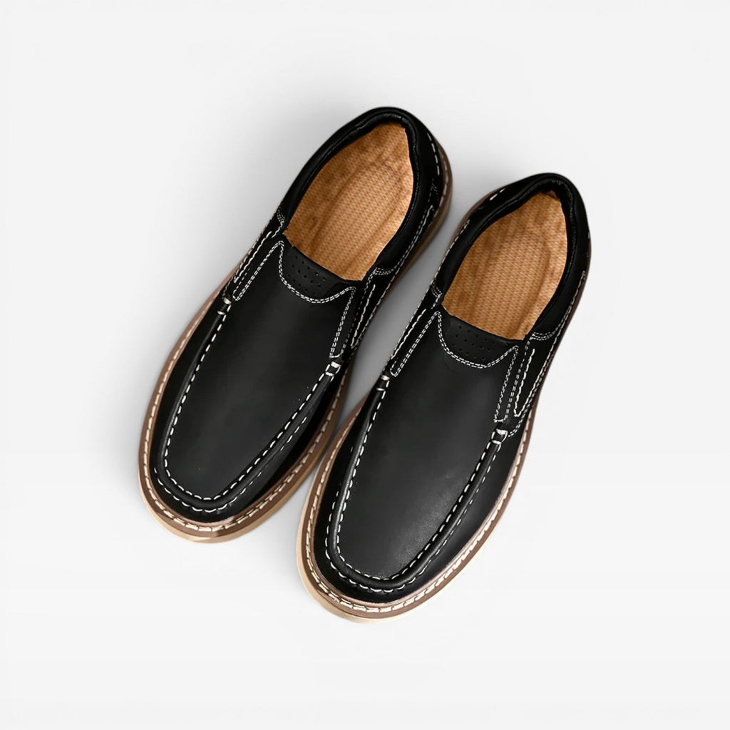 Herren Echtleder Slipper – Handgenähte Freizeit Schuhe mit Großer Sohle