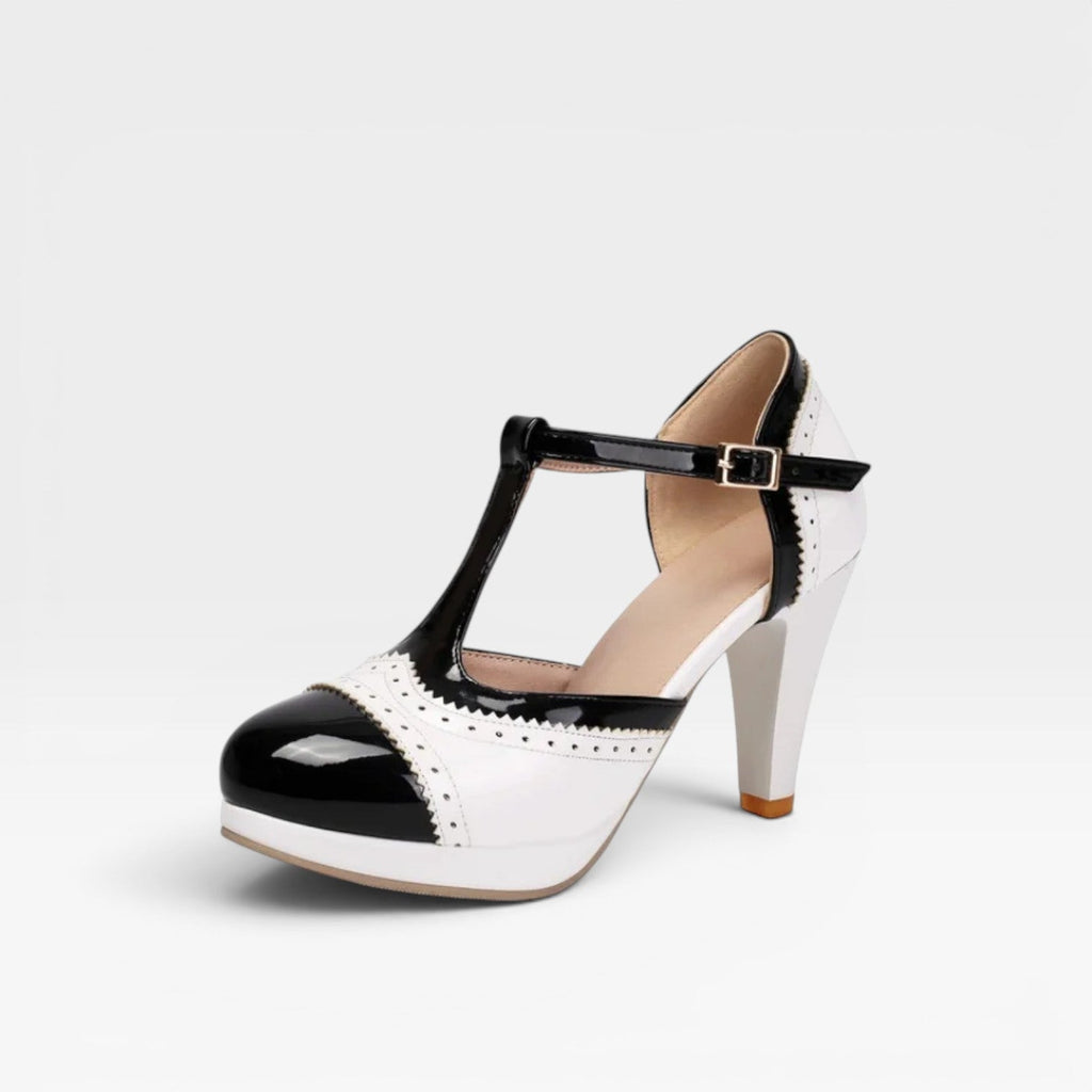 Damen Vintage Mary Jane Pumps – Elegante T-Riemen Zwei-Ton Brogue Absätze für Partys und besondere Anlässe
