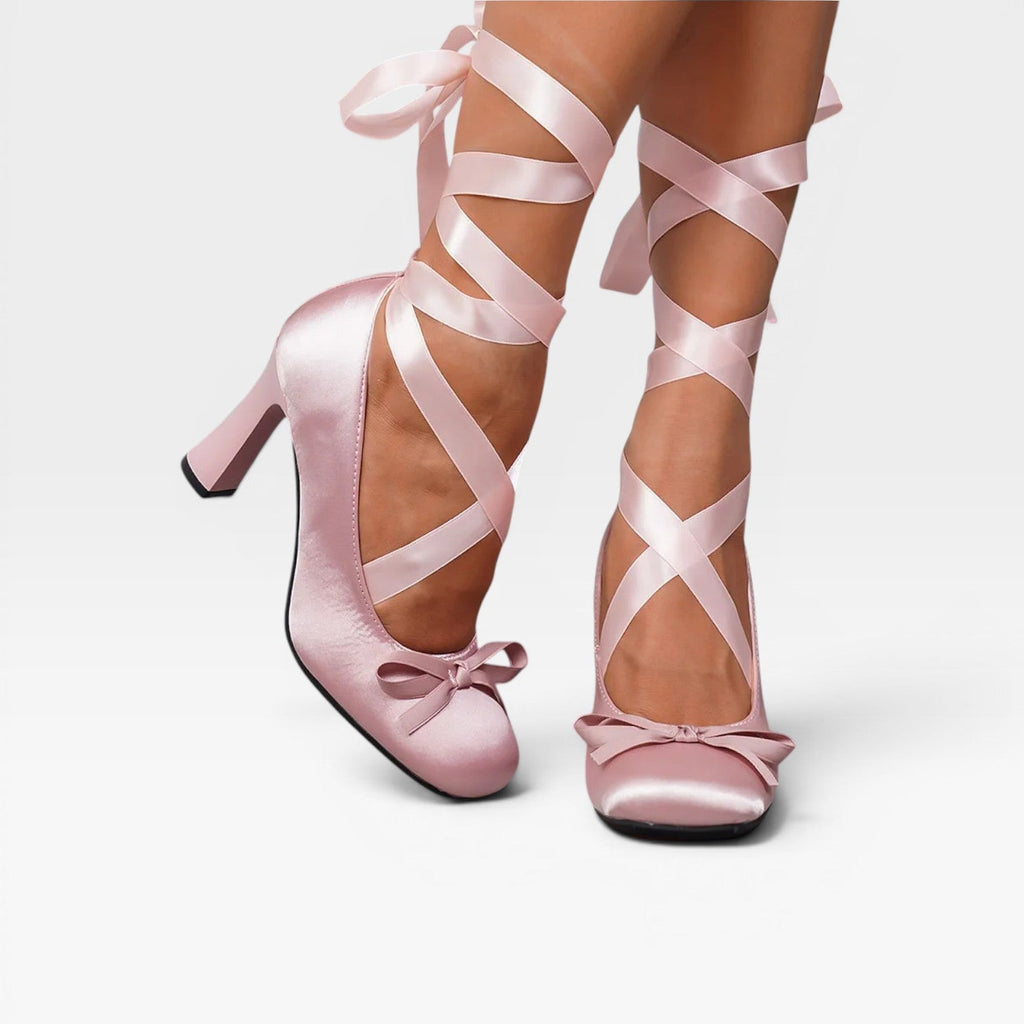 Damen Satin Ballettabsätze – Elegante Riemchen mit Blockabsatz für besondere Anlässe