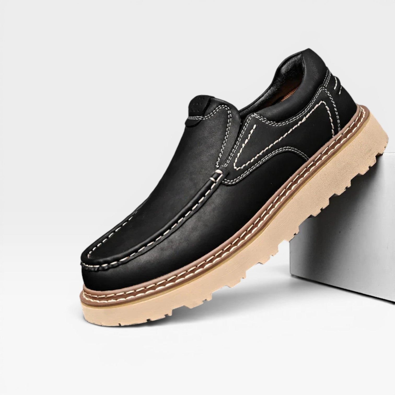 Herren Echtleder Slipper – Handgenähte Freizeit Schuhe mit Großer Sohle