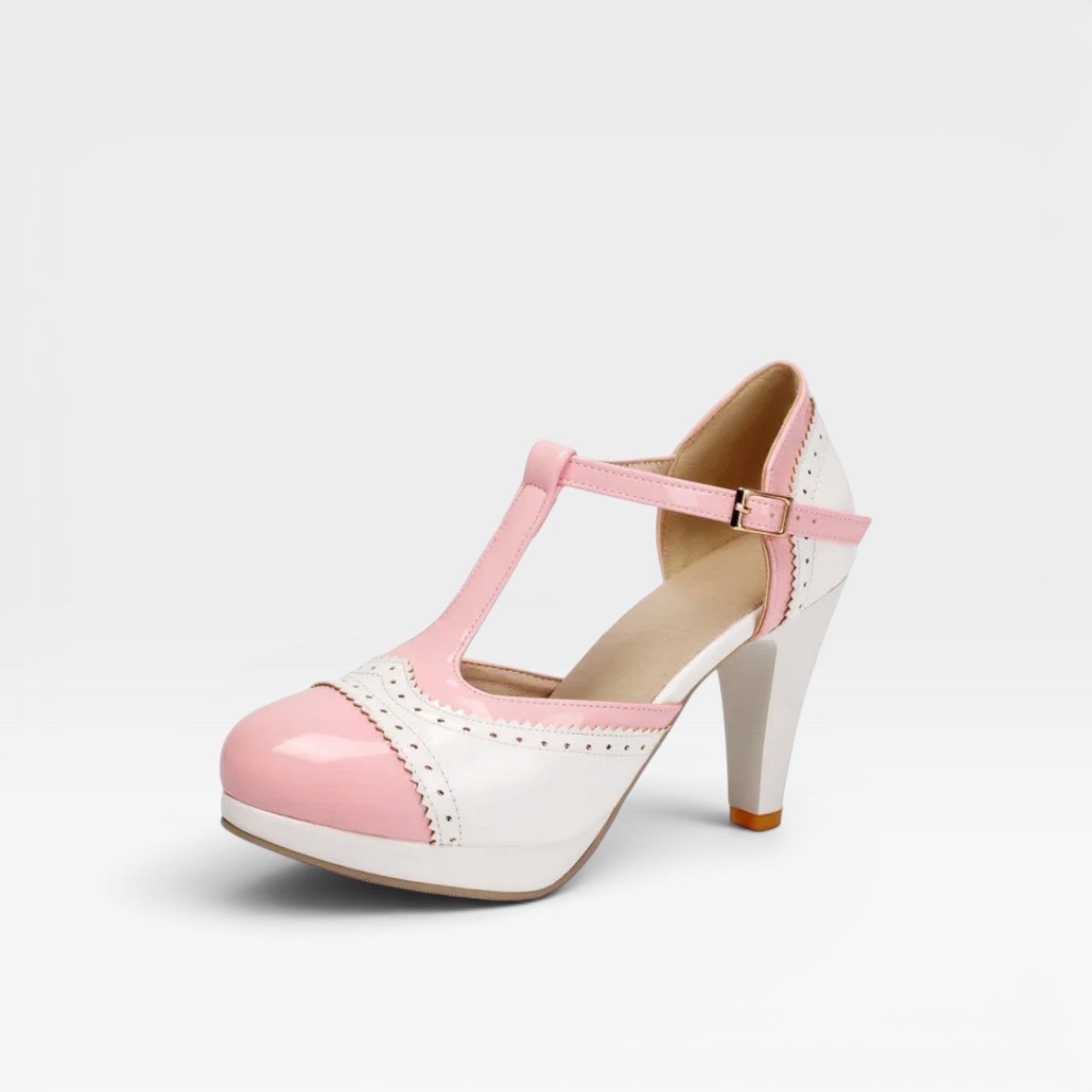 Damen Vintage Mary Jane Pumps – Elegante T-Riemen Zwei-Ton Brogue Absätze für Partys und besondere Anlässe