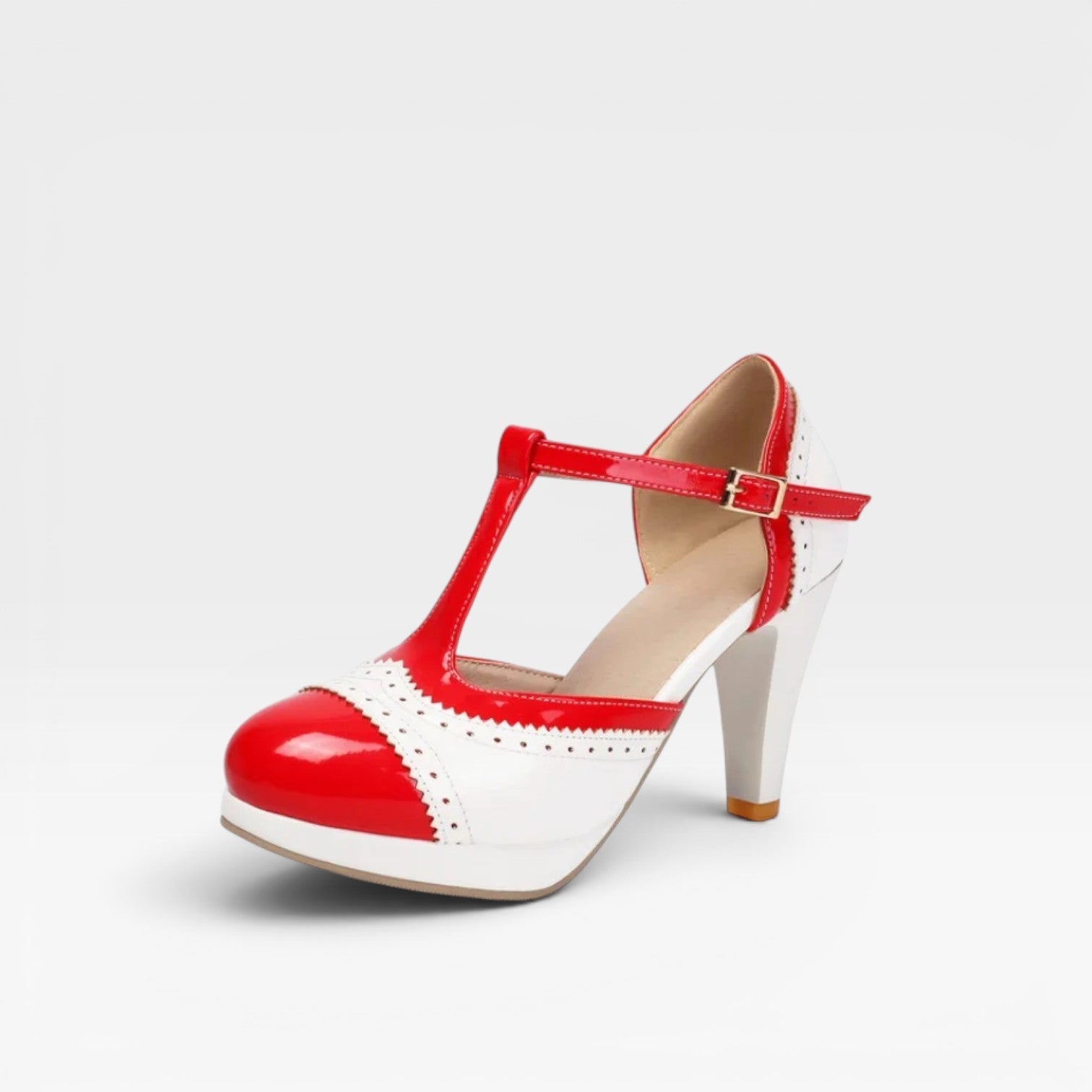 Damen Vintage Mary Jane Pumps – Elegante T-Riemen Zwei-Ton Brogue Absätze für Partys und besondere Anlässe