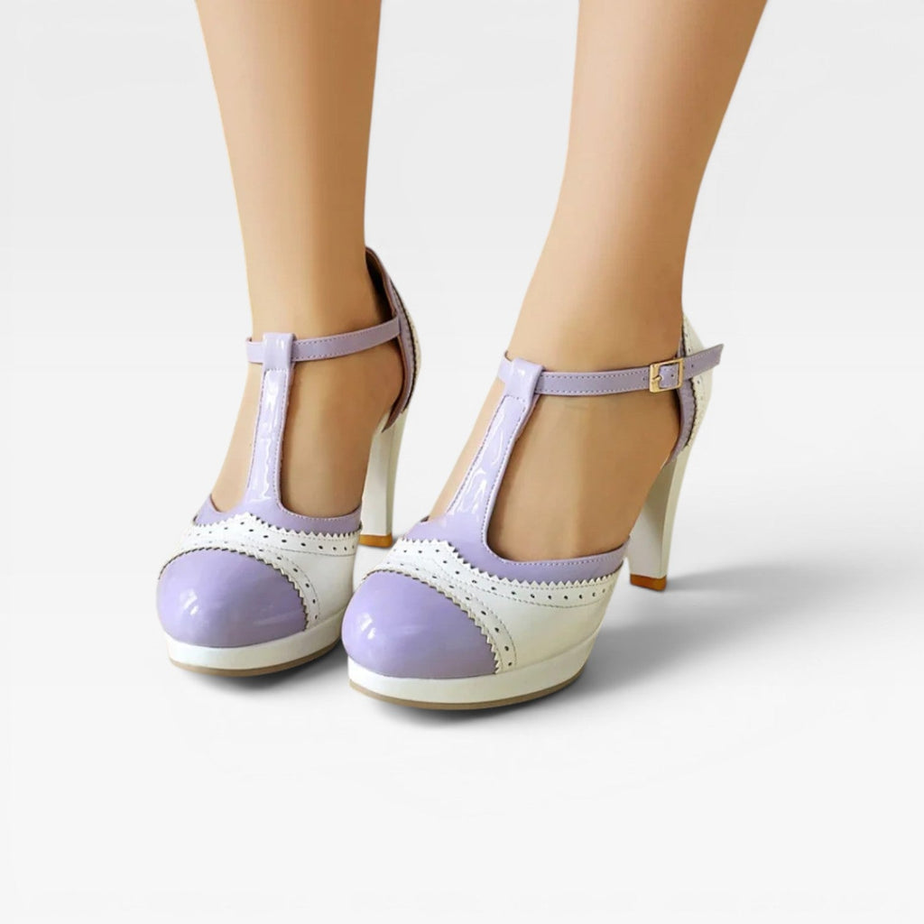 Damen Vintage Mary Jane Pumps – Elegante T-Riemen Zwei-Ton Brogue Absätze für Partys und besondere Anlässe