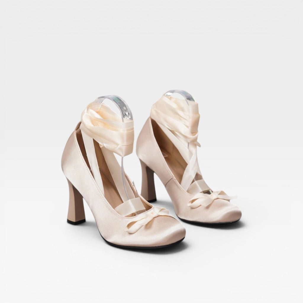 Damen Satin Ballettabsätze – Elegante Riemchen mit Blockabsatz für besondere Anlässe
