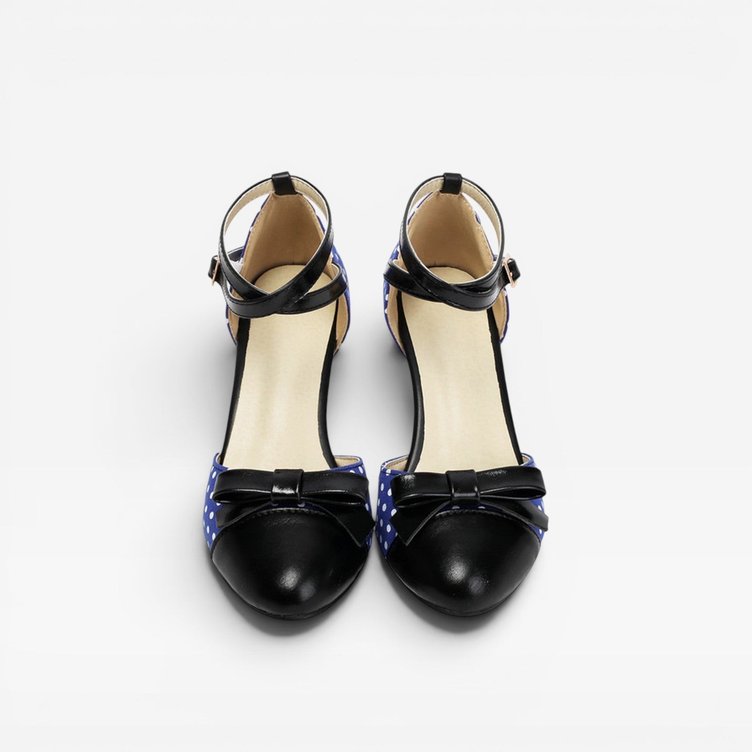 Damen Vintage Polka Dot Pumps – Elegante Knöchelriemen mit Schleifendetail und Blockabsätzen für Partys und besondere Anlässe