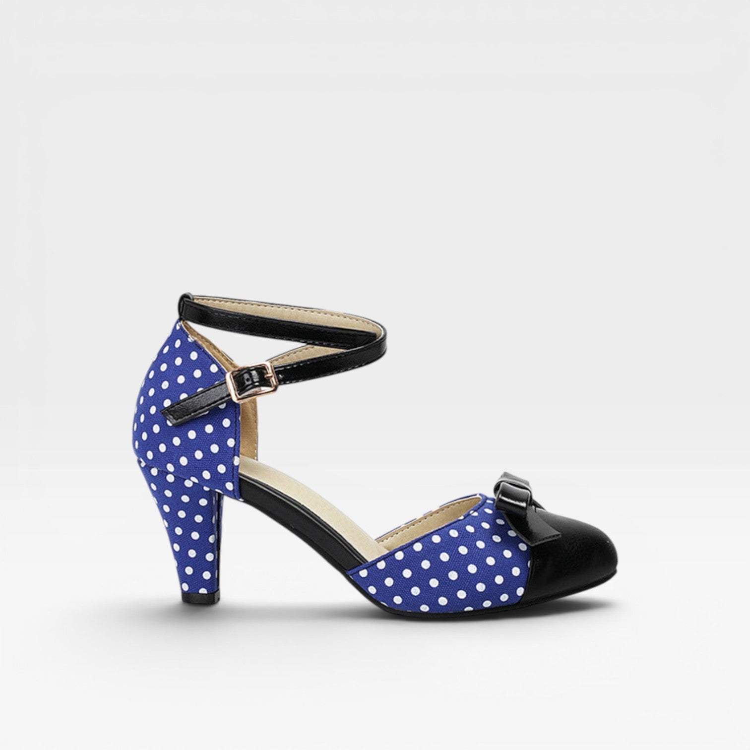Damen Vintage Polka Dot Pumps – Elegante Knöchelriemen mit Schleifendetail und Blockabsätzen für Partys und besondere Anlässe