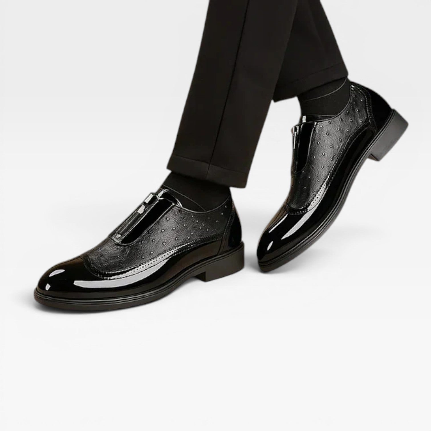 Herren Patent-Ostrich-Textur Oxford-Schuhe – Eleganter Zwei-Ton-Brogue im formellen Stil
