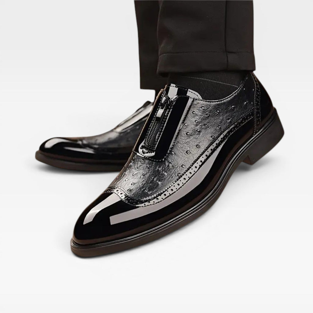 Herren Patent-Ostrich-Textur Oxford-Schuhe – Eleganter Zwei-Ton-Brogue im formellen Stil