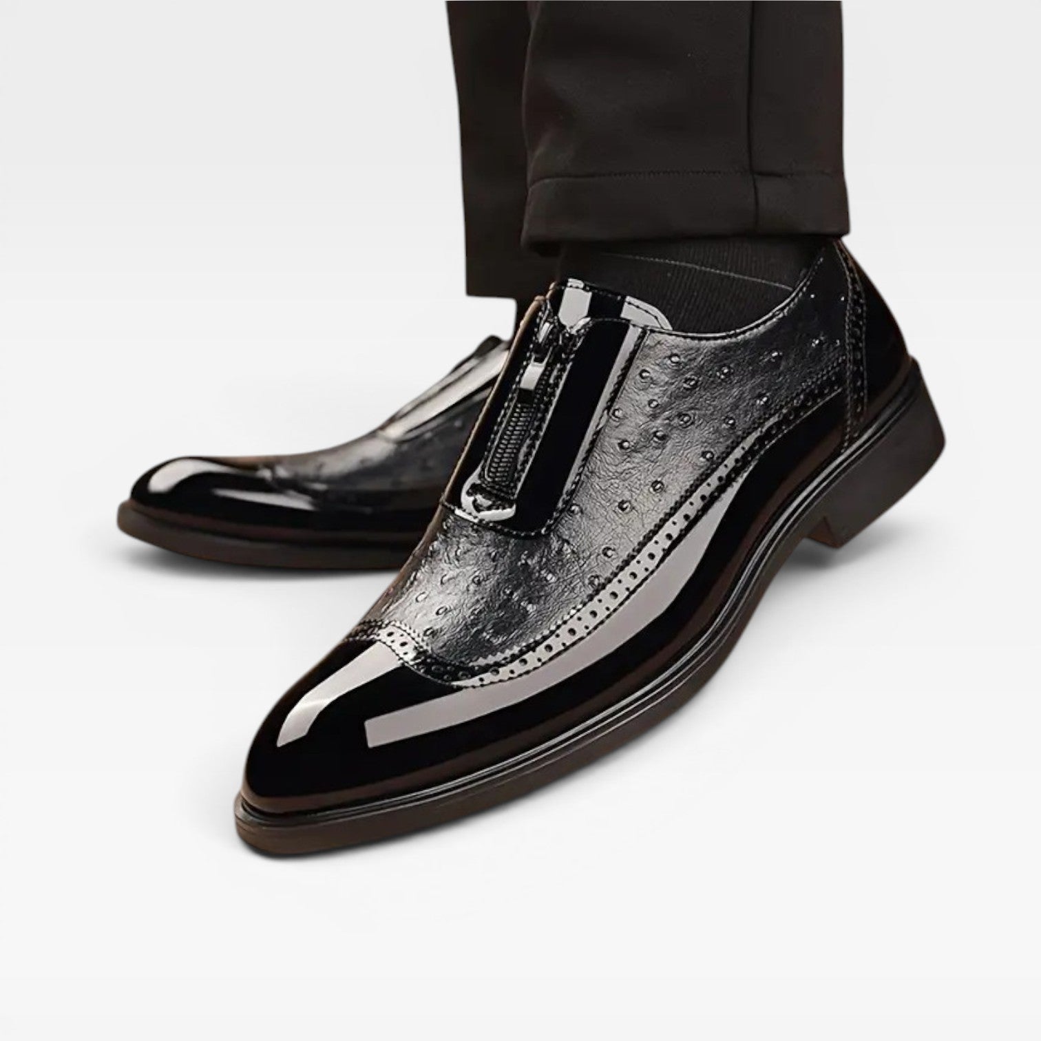 Herren Patent-Ostrich-Textur Oxford-Schuhe – Eleganter Zwei-Ton-Brogue im formellen Stil