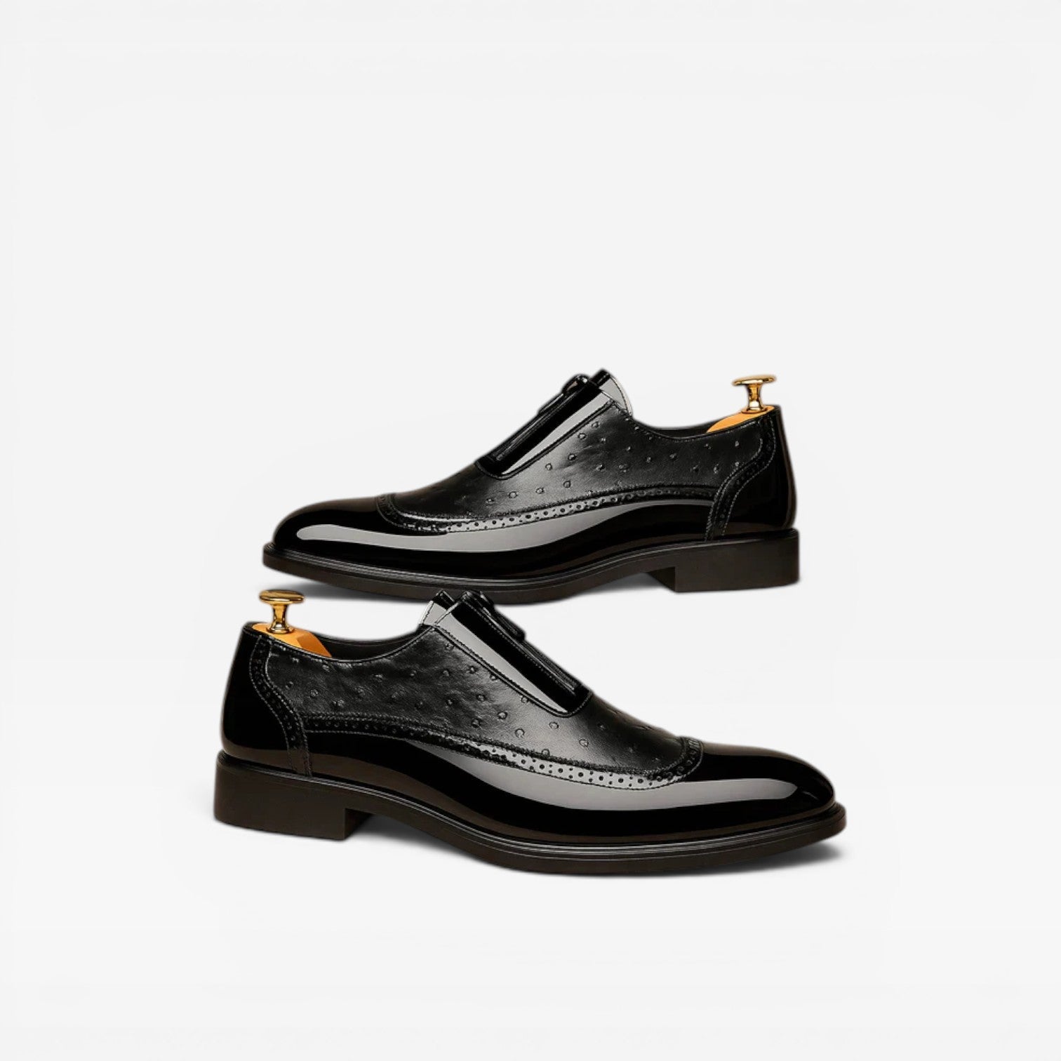 Herren Patent-Ostrich-Textur Oxford-Schuhe – Eleganter Zwei-Ton-Brogue im formellen Stil