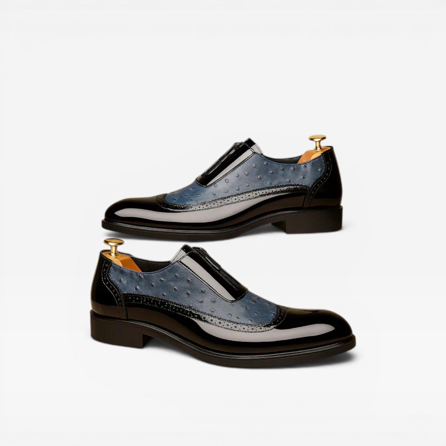 Herren Patent-Ostrich-Textur Oxford-Schuhe – Eleganter Zwei-Ton-Brogue im formellen Stil