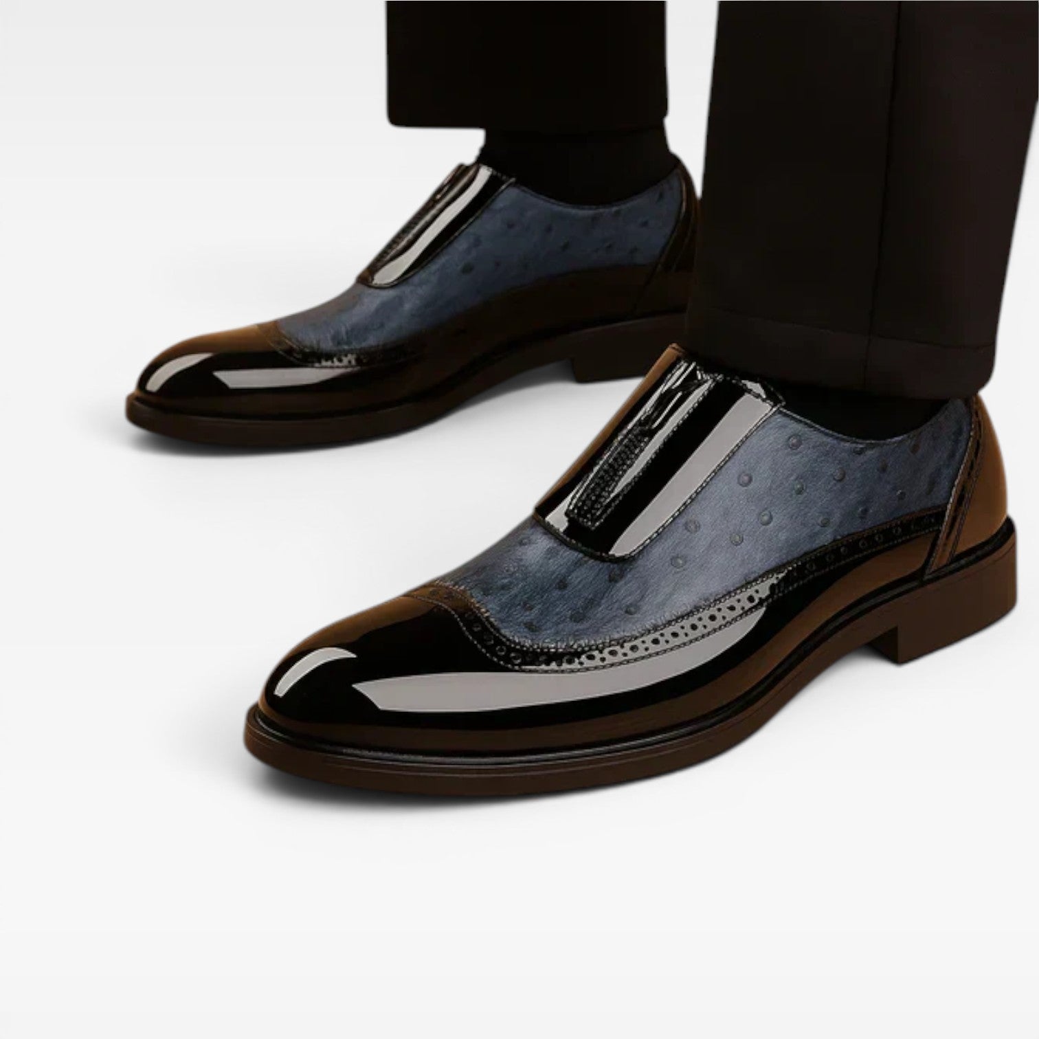 Herren Patent-Ostrich-Textur Oxford-Schuhe – Eleganter Zwei-Ton-Brogue im formellen Stil