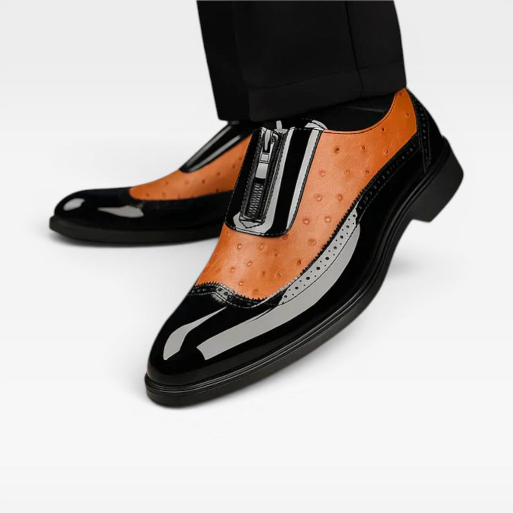 Herren Patent-Ostrich-Textur Oxford-Schuhe – Eleganter Zwei-Ton-Brogue im formellen Stil
