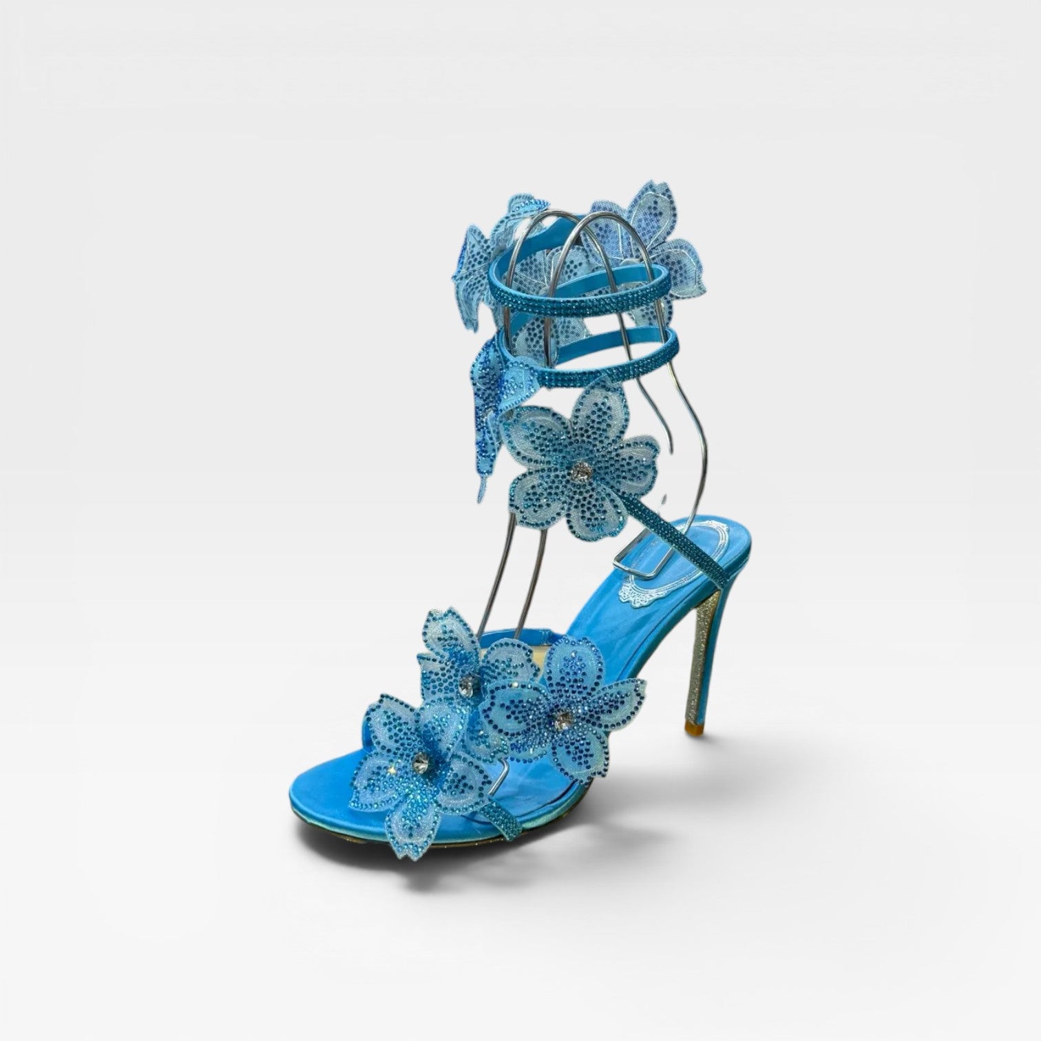 Damen Kristall Blumen Absätze – Elegante Orchideen Wickel-Stiletto Sandalen für besondere Anlässe