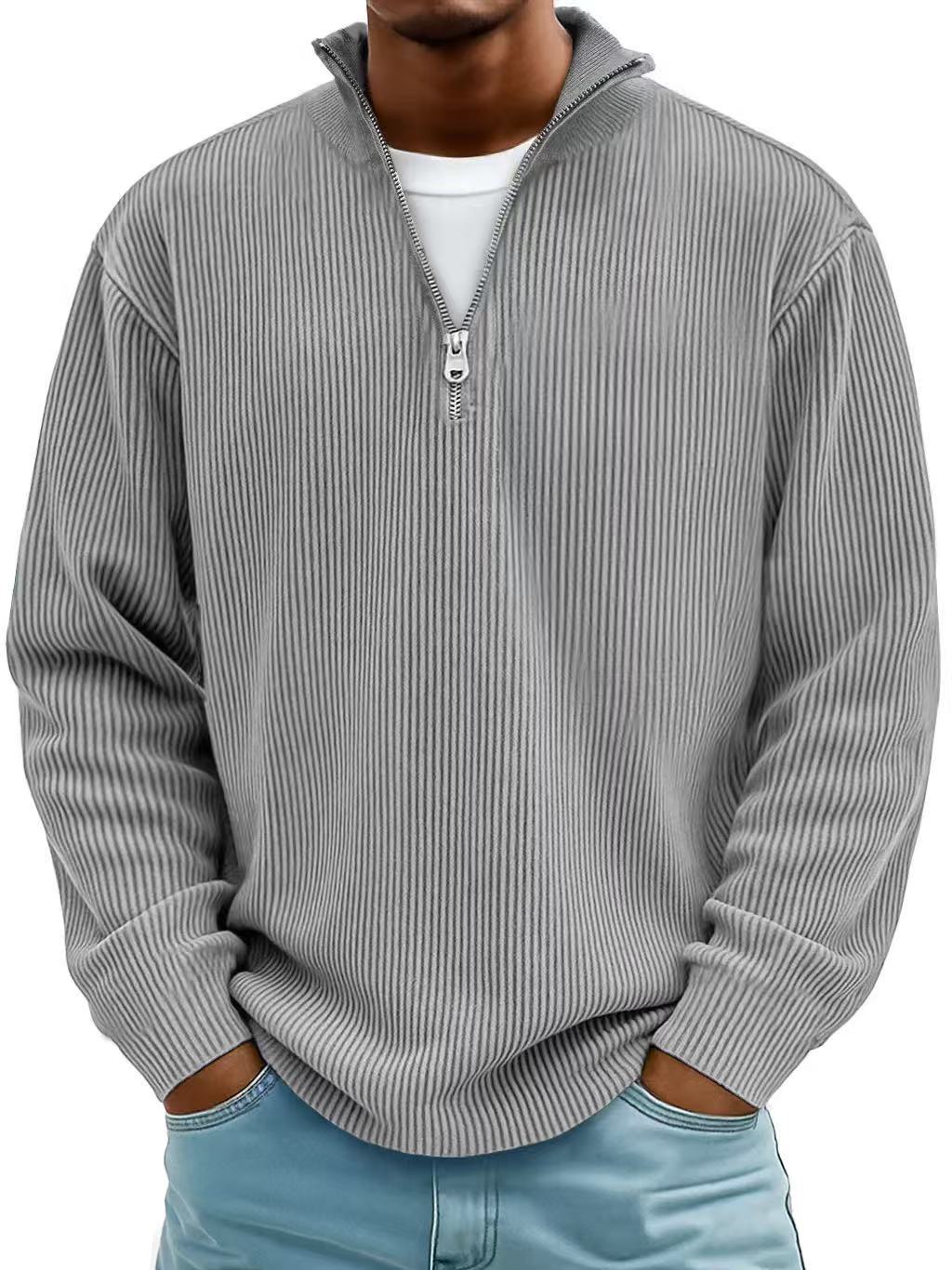 Herren Ripp Strickpullover mit Half-Zip – Pullover mit Stehkragen