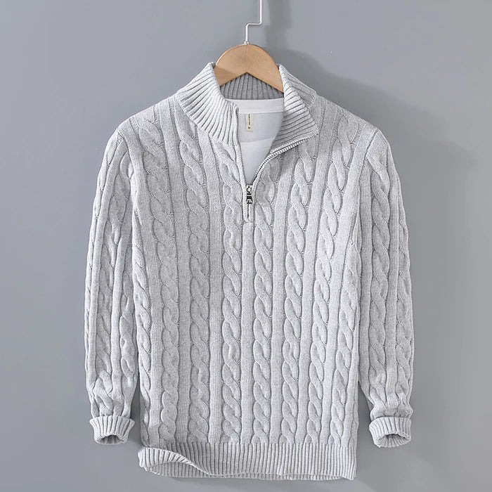 Herren Zopfmuster Pullover Baumwolle – Troyer mit Stehkragen