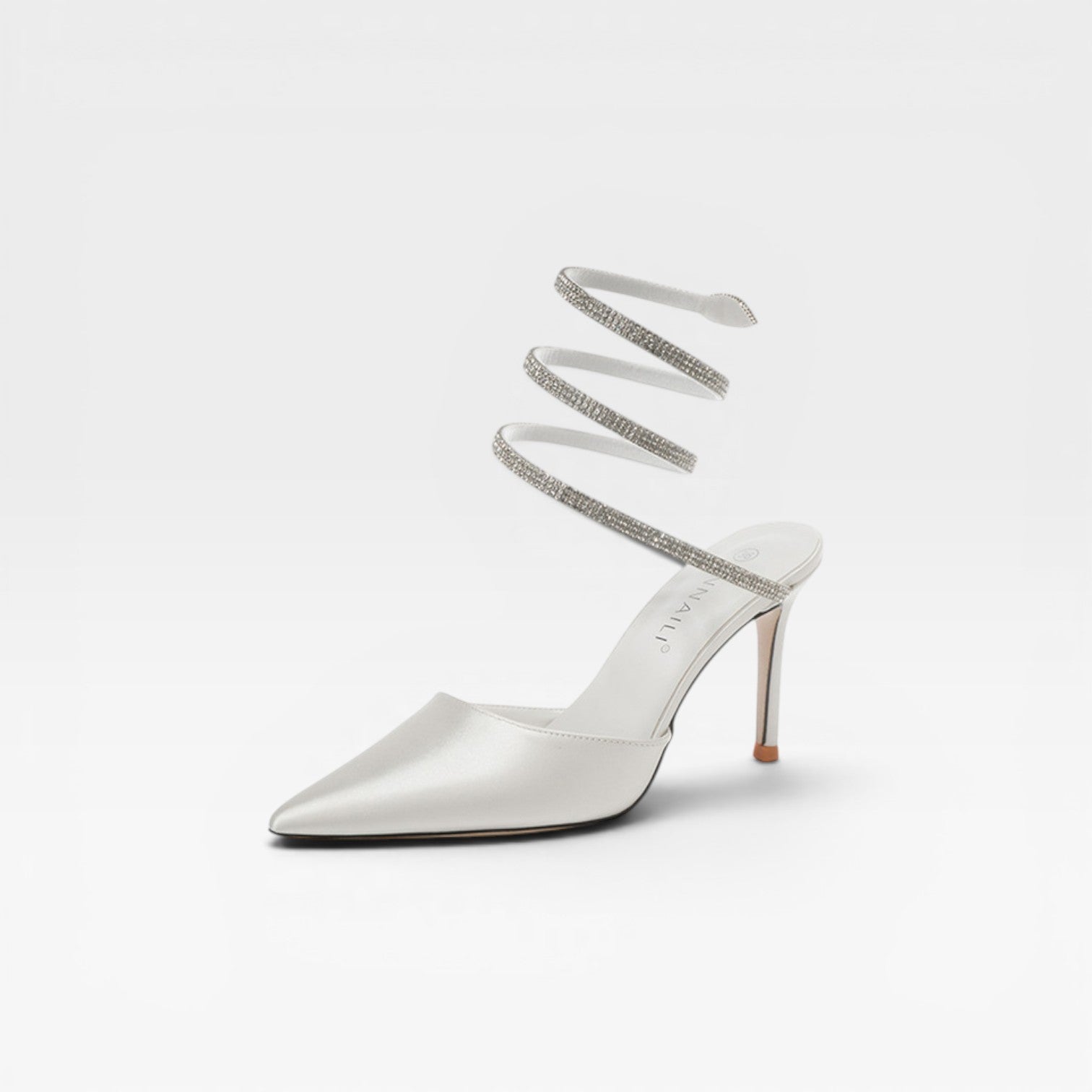 Damen Kristall Knöchel Wickelabsätze – Spitz zulaufende Satin Stiletto Pumps für besondere Anlässe