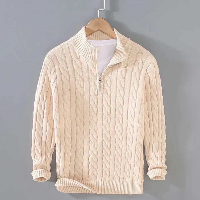 Herren Zopfmuster Pullover Baumwolle – Troyer mit Stehkragen