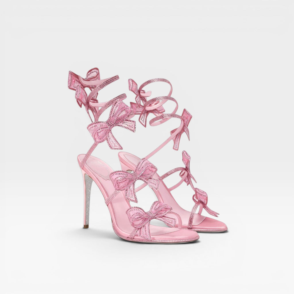 Damen Kristall Schleifen Absätze – Elegante Satin Wickel Knöchel Stiletto Sandalen für besondere Anlässe