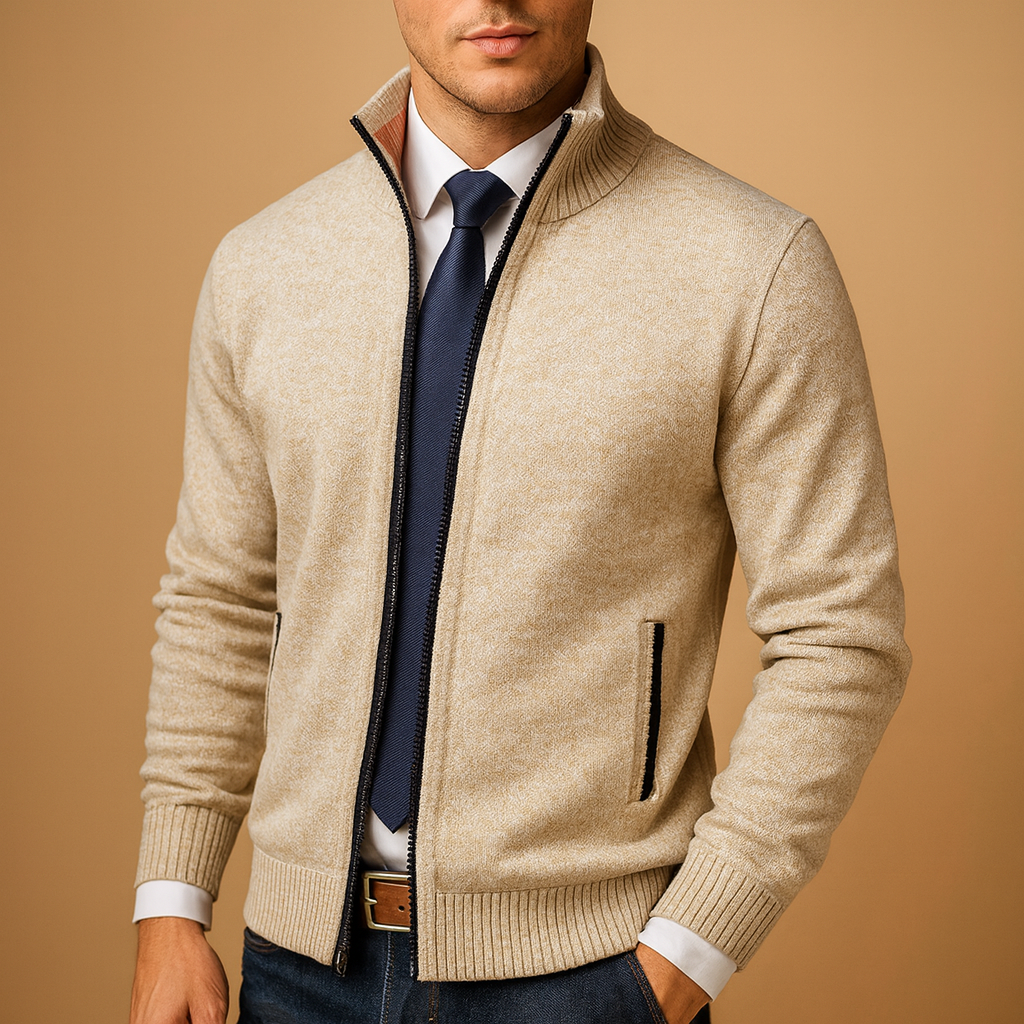 Herren Strickjacke mit Reissverschluss – Cardigan mit Stehkragen