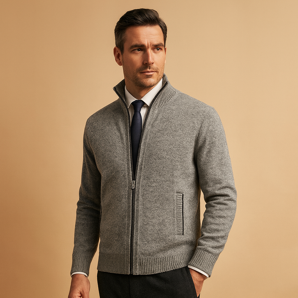 Herren Strickjacke mit Reissverschluss – Cardigan mit Stehkragen