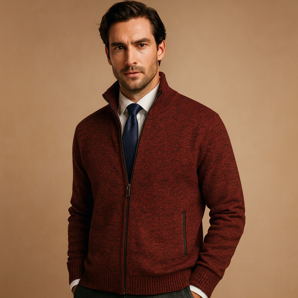Herren Strickjacke mit Reissverschluss – Cardigan mit Stehkragen