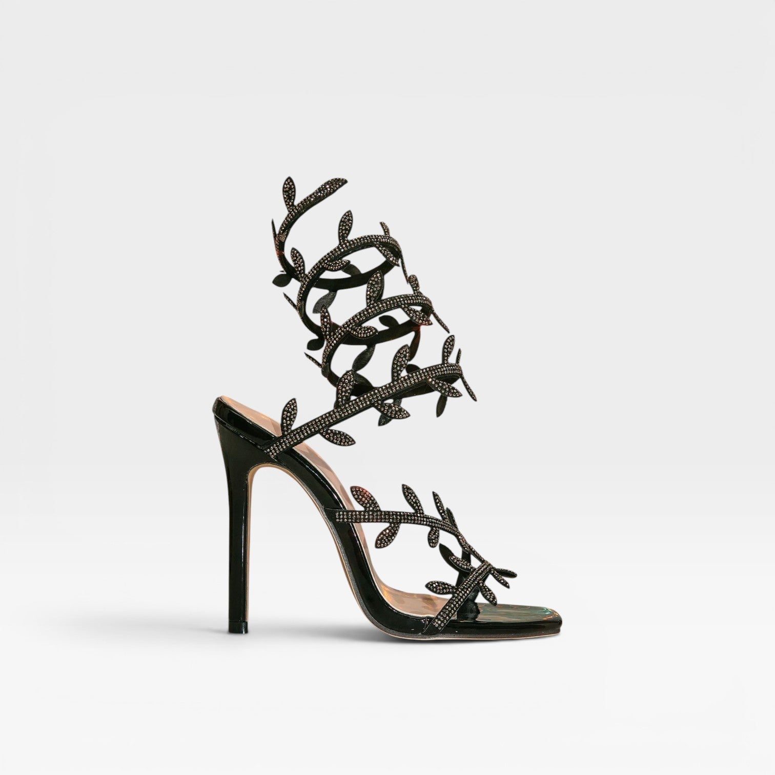 Damen Kristallblatt Absätze – Elegante Wickel-Ankle-Stilettosandalen für besondere Anlässe