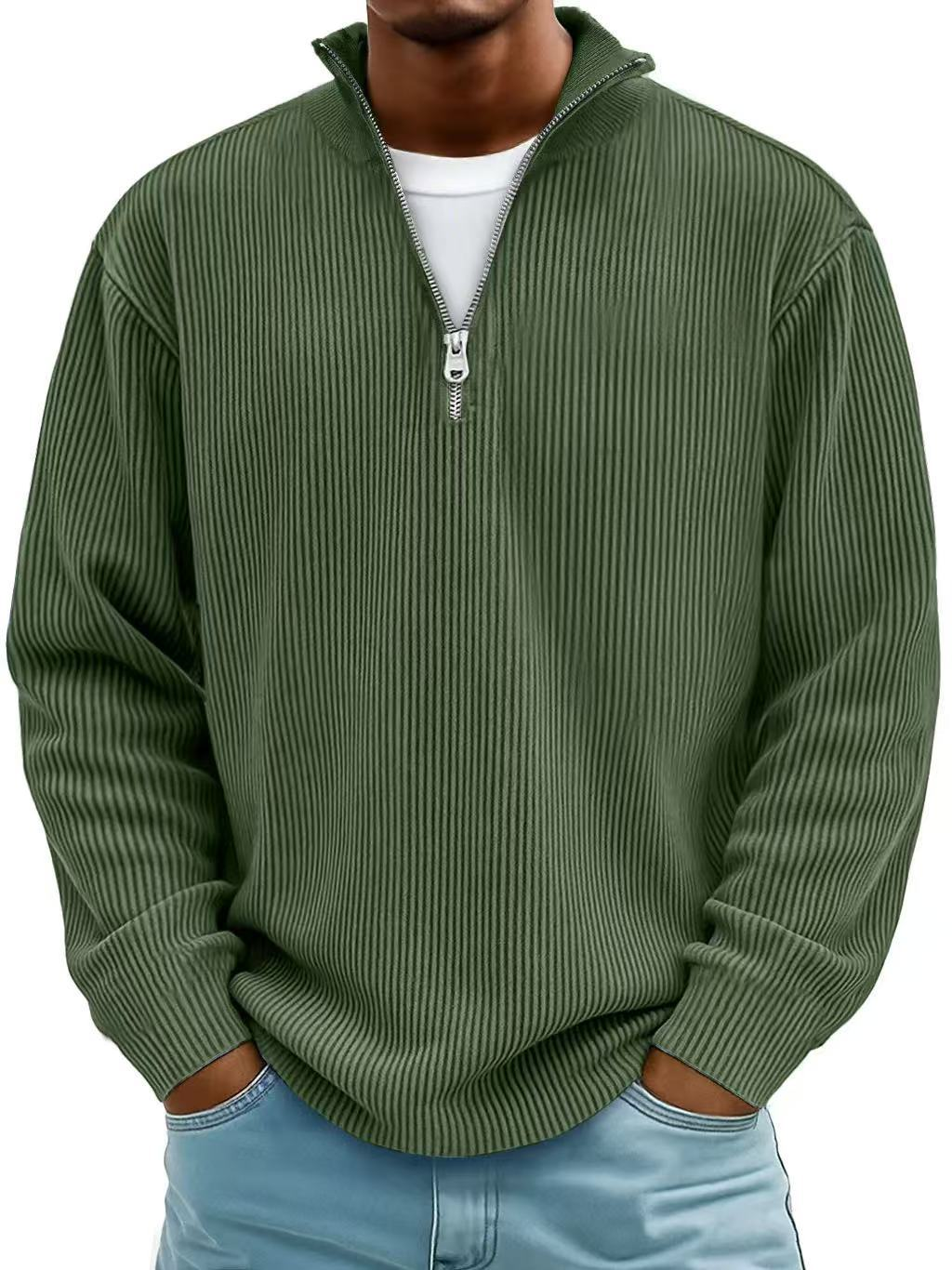 Herren Ripp Strickpullover mit Half-Zip – Pullover mit Stehkragen