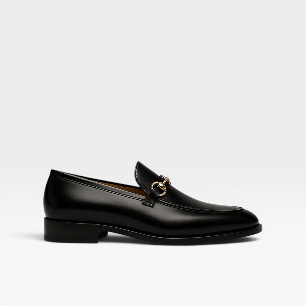 Herren Leder Pferdebit Slipper – Elegante Slip-On Dressschuhe mit goldener Schnalle