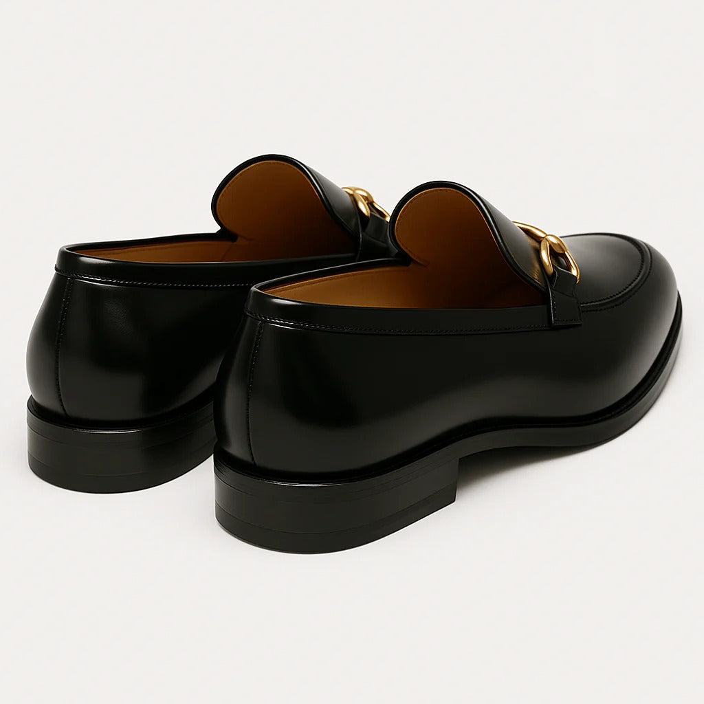 Herren Leder Pferdebit Slipper – Elegante Slip-On Dressschuhe mit goldener Schnalle