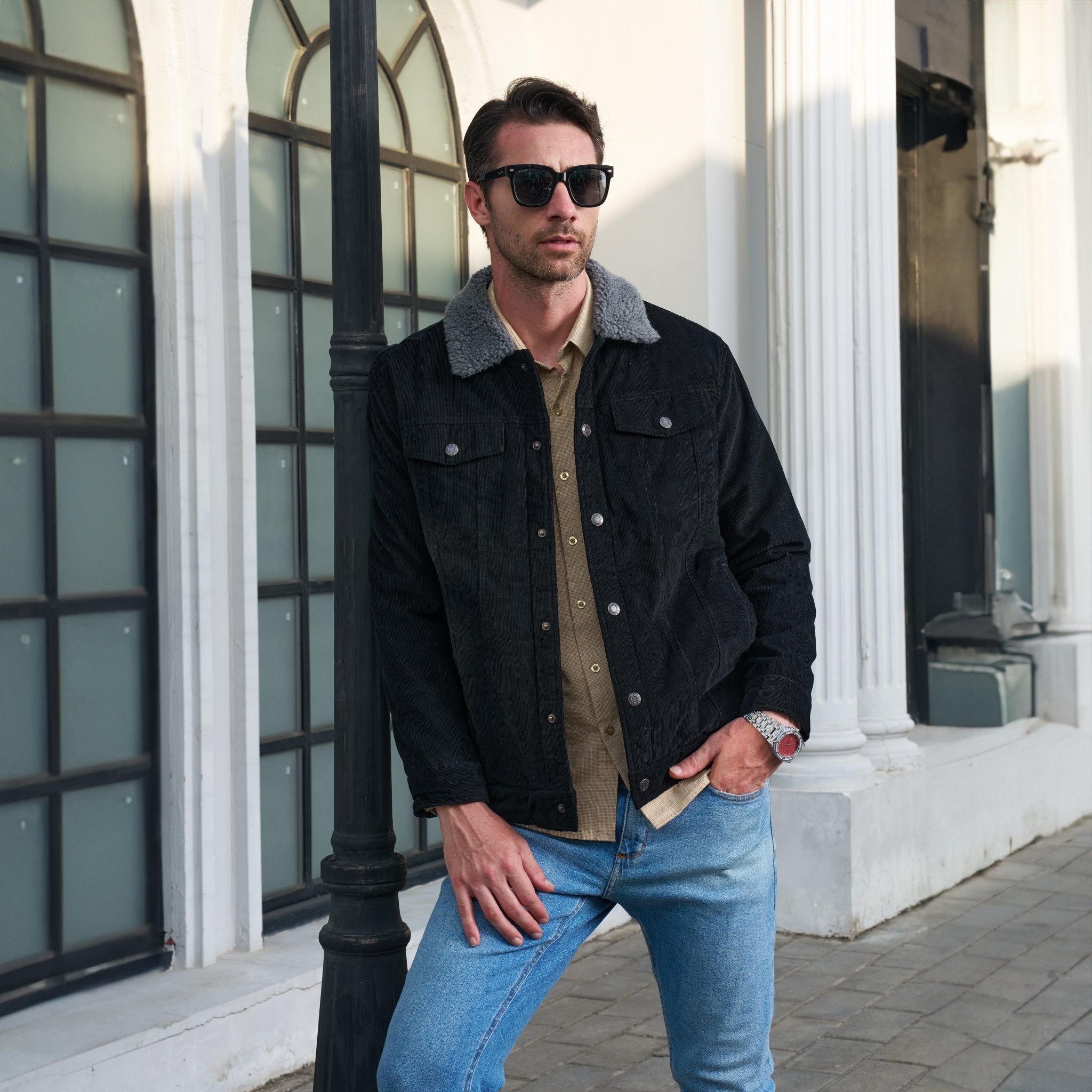 Herren Cordjacke gefüttert – Vintage Jacke mit Stehkragen